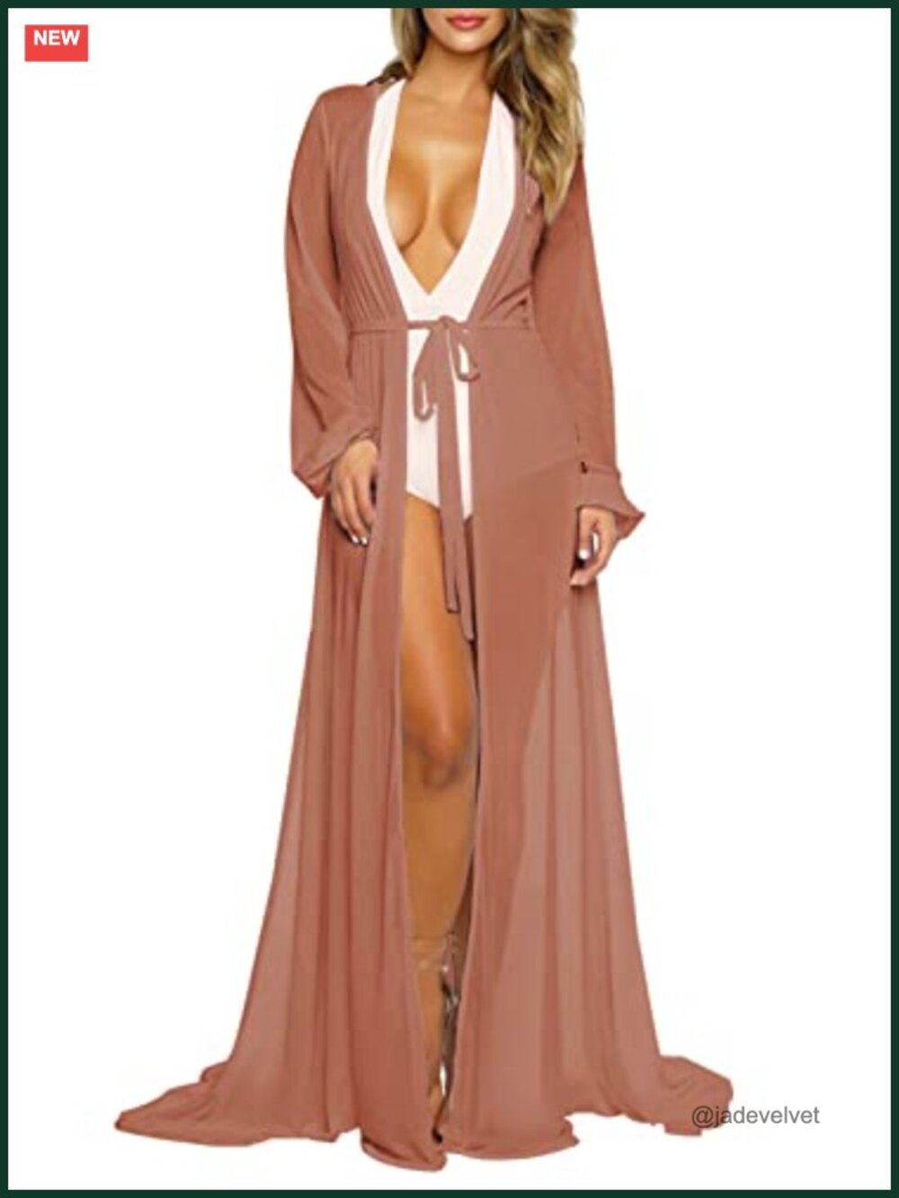 Women's Long Sleeve Plunge V-Neck Maxi Swimsuit Cover Up Robe UPF 50